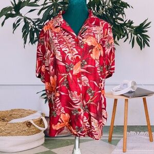 Vintage Red Tropical Button Down
